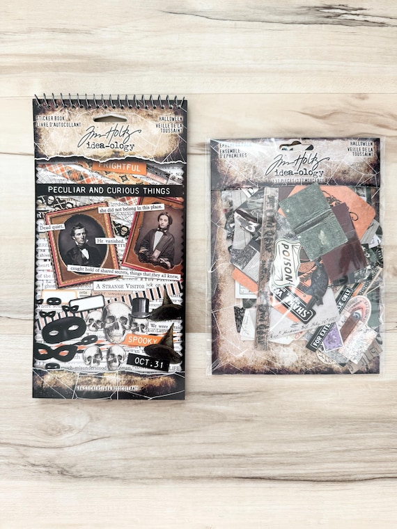 Tim Holtz, Idea-ology, Halloween Ephemera Pack or Sticker Book, Vintage imagery, collage, mixed media scrapbook, art journaling, altered art