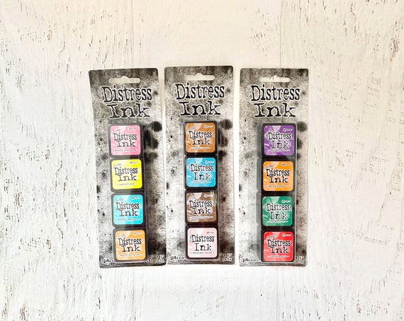 Tim Holtz Mini Distress Ink Pad Kit 1, 6 or 15, 4 Colors in Each Set, 1x1  Inch Pads, for Scrapbooking, Card Making, Art Journaling, Stamp 