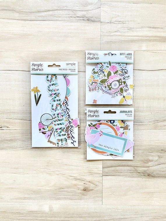 Simple Stories Fresh Air Journal Bits (27 pc) or Bits & Pcs (60 pc) or Page Pcs (18 pc), card making, paper crafting, art journaling,