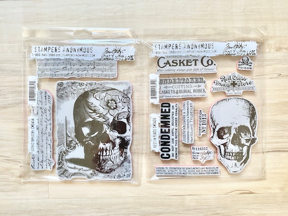 Tim Holtz Stampers Anonymous Gothic Tapestry or Rest In Peace cling stamp set, halloween, mixed media, paper crafting, Halloween, skull