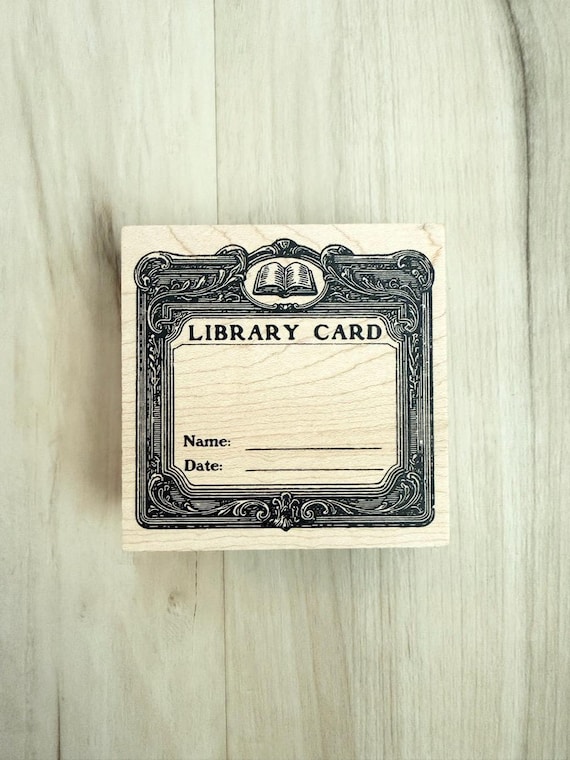 Stamp, Library Card wood mounted, Coracreacrafts, 2.75" Square, personalization for books