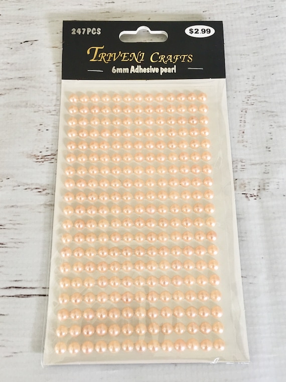 Triveni Crafts 6mm adhesive Pearl, for cardmaking, scrapbooking, papercrafting, mixed media, art journaling, bling, faux gems, pearl, peach