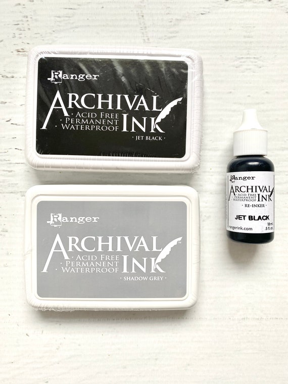 Ranger Archival Jet Black Permanent Dye Ink Stamp Pad & Re-Inker Refill