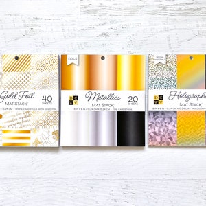 Tapete de cartulina DCWV apilado, lámina dorada, metálica o holográfica de 6 x 6 pulgadas, lámina, fabricación de tarjetas holográficas en relieve, manualidades con papel, scrapbooking