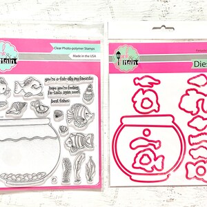 Pink & Main Fantastische stempel- en stansset, 17 stempels/16 dies, papier knutselen, kaarten, scrapbooking, sentimenten, vissenkom, schelpen, zeewier