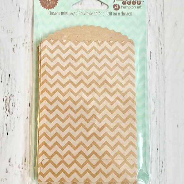 Jillibean Soup mini Chevron Bags, 10/pkg, kraft w/ white chevron, 4.5 X 2.75", scrapbooking, card making, mini albums, journaling planning