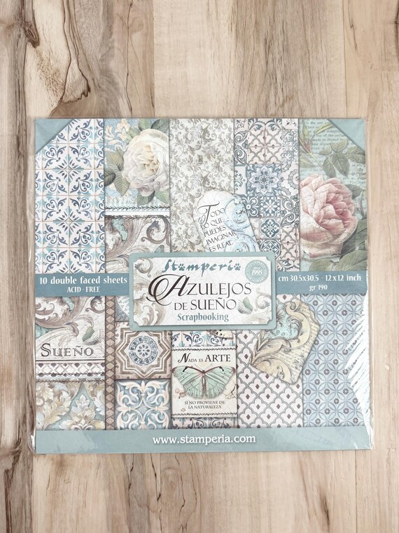 Stamperia Azulejos De Sueno 12x12 paper collection, scrapbooking, card making, paper crafting, art journaling, tiles, flowers, butterflies