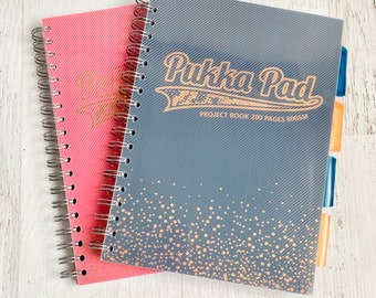 Pukka Pad B5 Project Book, Notebook w/ pockets, 200 pages, 80 gsm, 4 color dividers, printed plastic cover, Navy or Blush, B5 size, 7X9.75"