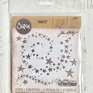 Tim Holtz Swirling Stars framelits Sizzix Dies, 9 dies/pkg, kaarten maken, scrapbooking, mixed media, art journaling, papier knutselen, stempelen