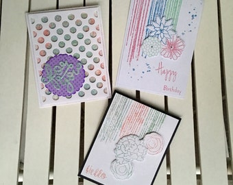 3 Greetings Cards, A2 size, Hello, For You, and Happy Birthday, Blank inside, notecard