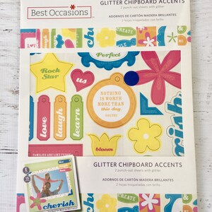 Acentos de cartón con purpurina para las mejores ocasiones, 2 hojas perforadas con purpurina, para manualidades con papel, fabricación de tarjetas, álbumes de recortes y diarios artísticos