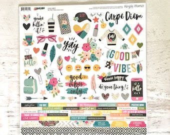 Good Vibes Combo Cardstock Stickers, 12 X 12 sticker sheet, Simple Stories, planners, papercrafting, cards, scrapbooks, art journal