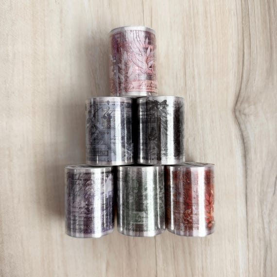 Floral Lace PET Tape, 1.5 x2 x78.7" roll, florals, script, green blue orange pink purple black, paper crafting, card making, junk journaling