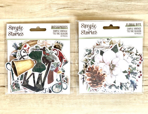 Simple Stories Simple Vintage Tis The Season Bits/pcs (42 pc) or Floral Bits (43 pc), planners, paper crafting, card making, art journaling