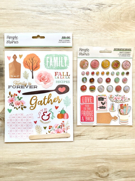 Simple Stories What's Cooking'? Rub-ons or Decorative Brads, Thanksgiving/Fall paper crafting, card making, scrapbooking, art journaling