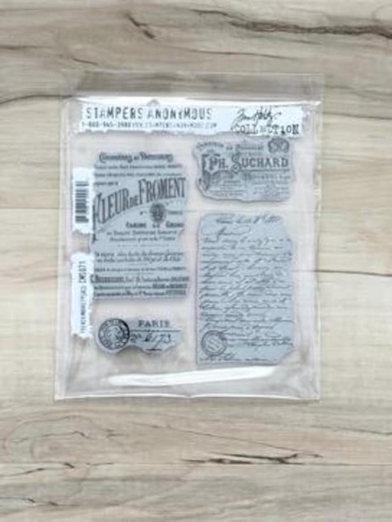 Tim Holtz Stampers Anonymous cling stamp set, French Marketplace, set of 4, journaling, cards