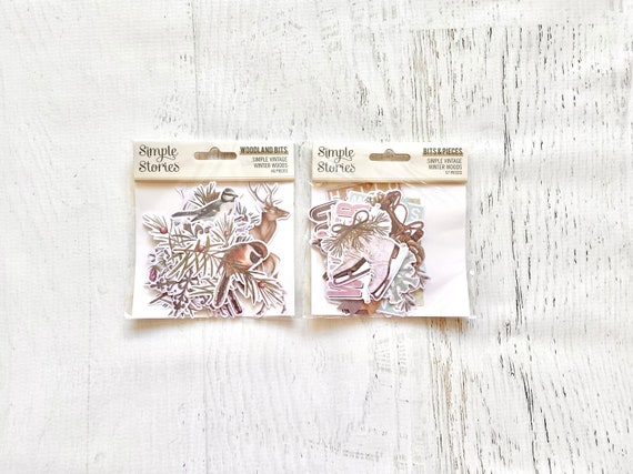 Simple Stories Simple Vintage Winter Wood Woodland Bits (46 pcs) or Bits & Pieces (57 pcs), planner, card making, paper crafting, collage