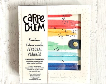 Carpe Diem Personal Planner Boxed Set, Color Wash, 6 ring simulated leather, 4 interior & 2 side pockets, pen loop, metal charm, 7 3/8 X6"