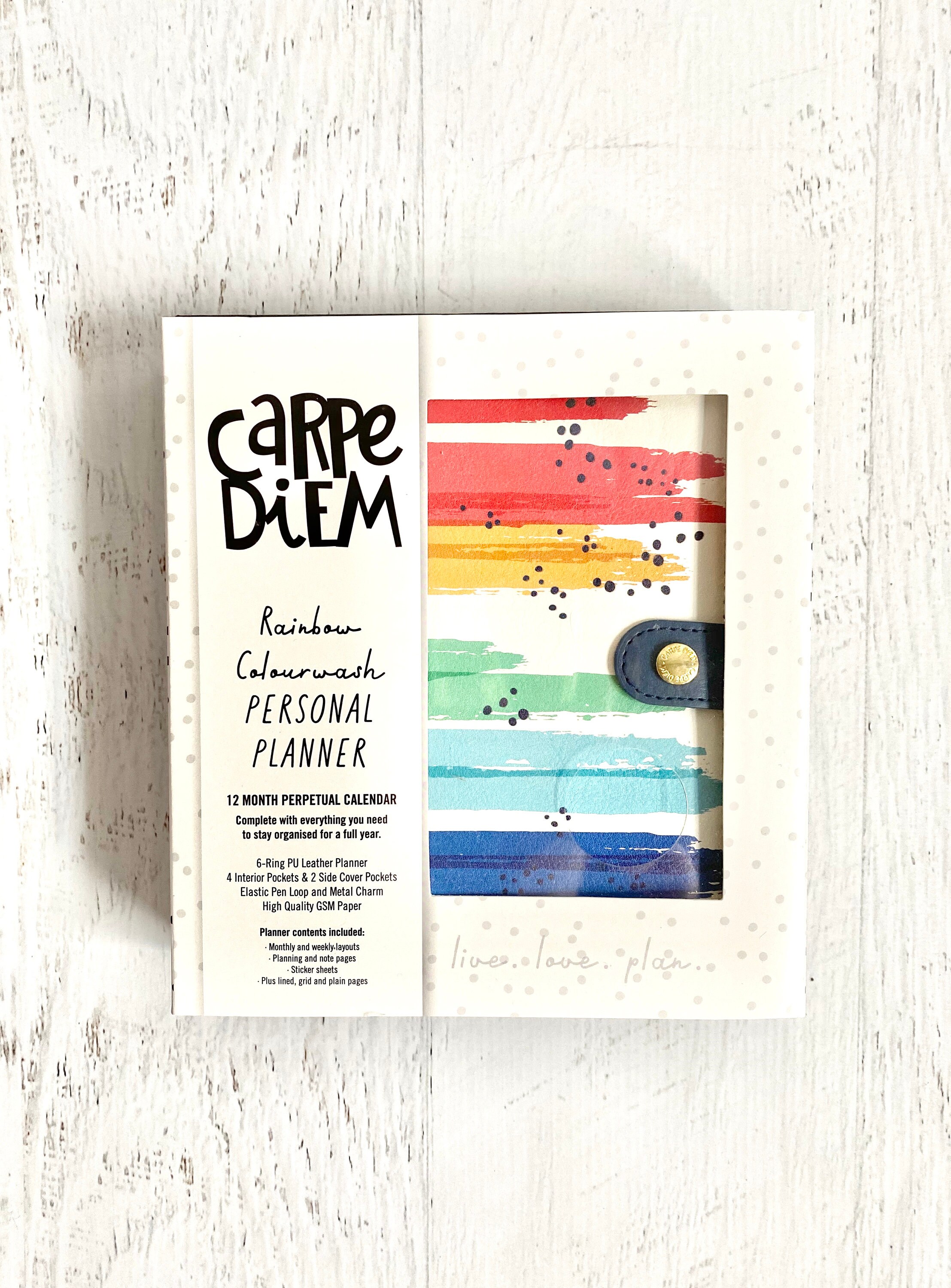 Carpe Diem Personal Planner Boxed Set, Color Wash, 6 Ring Simulated  Leather, 4 Interior & 2 Side Pockets, Pen Loop, Metal Charm, 7 3/8 X6 