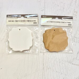 Etiquetas de regalo de papel blancas y kraft, decorativas, cuadradas de 7,6 cm, 100 unidades. Darice, estampado, regalos, manualidades con papel, fabricación de tarjetas, arte alterado, diarios.