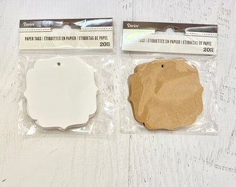 Paper Gift Tags 3" decorative square, White & Kraft, 100pc., gifts, paper crafting, card making,  journals