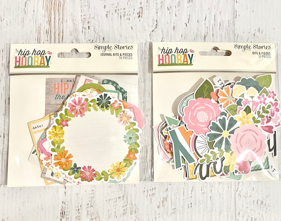 Simple Stories Hip Hop Hooray Journal Bits & Pieces (56 pcs) or Bits and Pieces, (53 pcs), planners, card making, paper crafting, collage