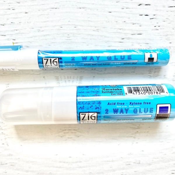 Zig 2 way Glue EK Success, Jumbo 5/8 inch felt or 2 mm bullet tip, blue then dries clear, Permanent wet bond, temporary dry bond, Kuretake