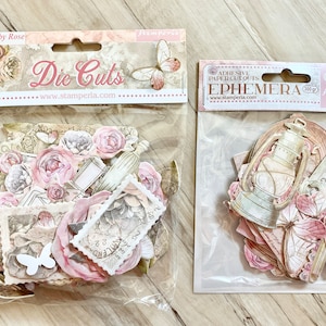 Stamperia Shabby Rose Die Cuts (42 Stück) oder klebende Ephemera (32 Stück), Kartenherstellung, Papierherstellung, Scrapbooking, Art Journaling, rosa Blumenmuster