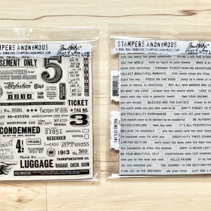 Stamper&#39;s Anonymous Tim Holtz cling stamp sets, Eccentric or Tiny Text, art journaling, card making, mixed media, paper crafting, travel