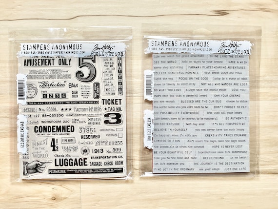 Stamper's Anonymous Tim Holtz cling stamp sets, Eccentric or Tiny Text, art journaling, card making, mixed media, paper crafting, travel