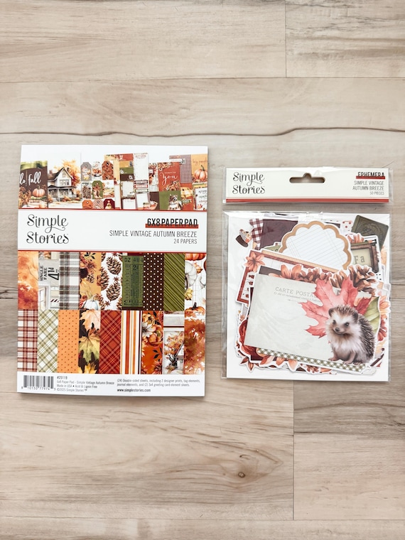 Simple Stories Simple Vintage Autumn Breeze 6X8" Paper Pad or Ephemera, Thanksgiving/Fall paper craft, card making, scrapbook, art journal