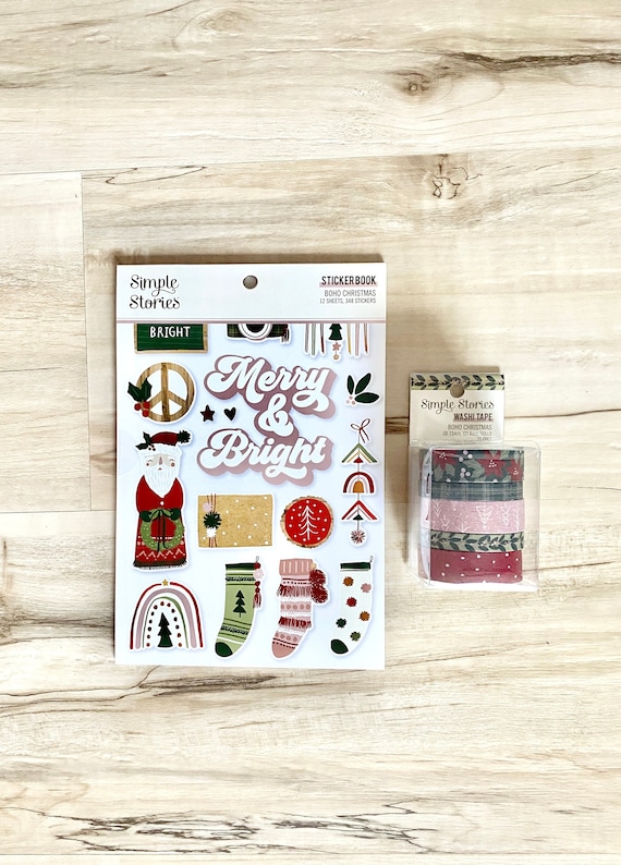 Simple Stories Boho Christmas Sticker Book or Washi Tape, Christmas/holiday paper crafting, card making, scrapbooking, art journaling, plan