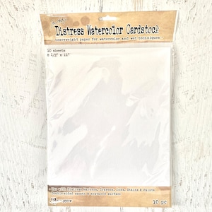 Cartulina de acuarela Tim Holtz Distress de Ranger, cartulina pesada 8X10, paquete de 10 hojas, reciclable, blanco brillante, lados lisos y texturizados