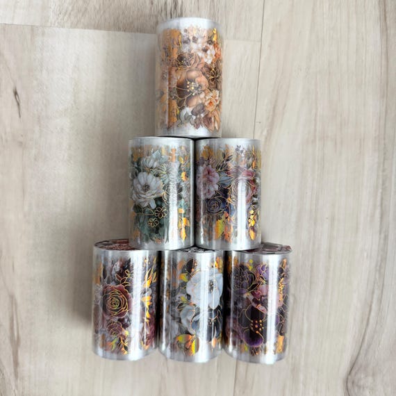 Midnight Garden PET Tape, 1.5 x 2.4 x79" roll, florals, green blue yellow orange, paper crafting, card making, junk journaling, mixed media