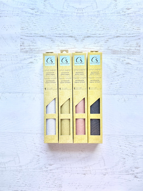Crafter's Square adhesive vinyl, 4 pkg set (12x48" per pkg), in glitter finish, black, copper, silver and gold, water resistant, easy apply