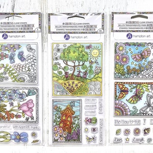 Hampton Art Color Me Stamps, Amazing (11 st), Grateful (7 st) of Beautiful (15 st), clear stamps, vogels, bloemen, papier knutselen, kaarten maken