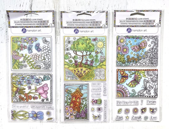 Hampton Art Color Me Stamps, Amazing (11 pc), Grateful (7 pc), or Beautiful (15 pc), clear stamps, birds flower, paper crafting, card making