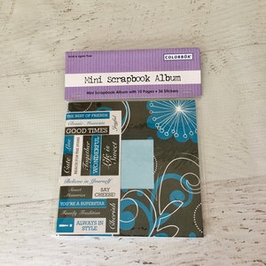 Mini álbum de recortes de cartulina, encuadernado con grapas, 10 páginas, 5,5 pulgadas cuadradas, 36 pegatinas, bebé, álbum de fotos, diario de arte, elaboración de papel