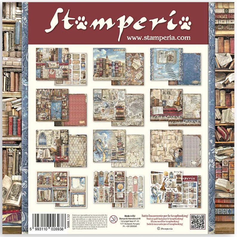 Stamperia Vintage Library Paper Collection or Maxi Backgrounds Selection, 12X12, 10 dbl-sided sheets/pkg, scrapbooking, cards, paper crafts image 4