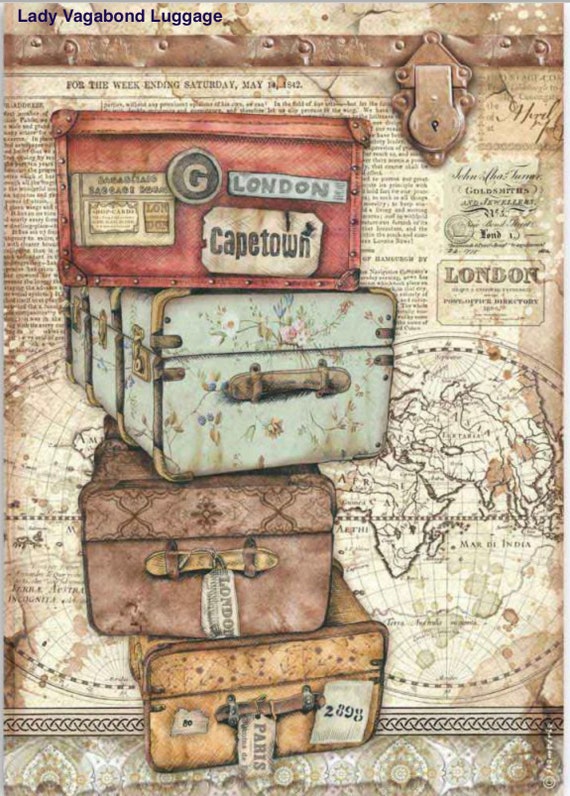 Stamperia Lady Vagabond Atelier Luggage for Decoupage A4 - Etsy Israel