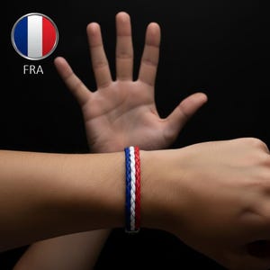 FRA  flag colors braided multi-strand leather bracelet.