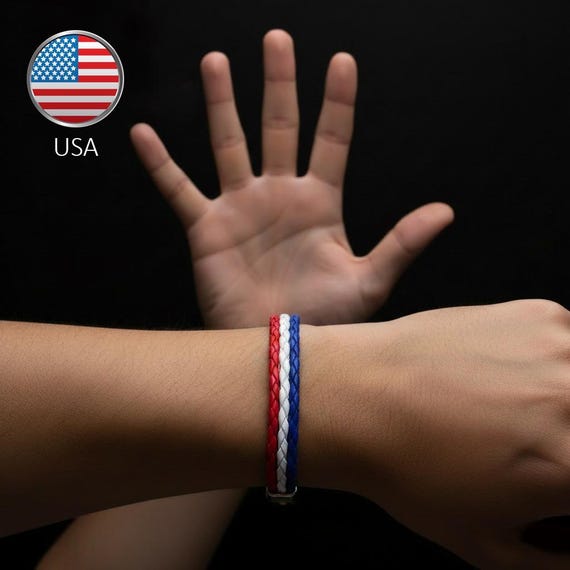 2026 World Cup Accessory | USA Braided PU Leather Bracelet, Soccer Fan Wristband