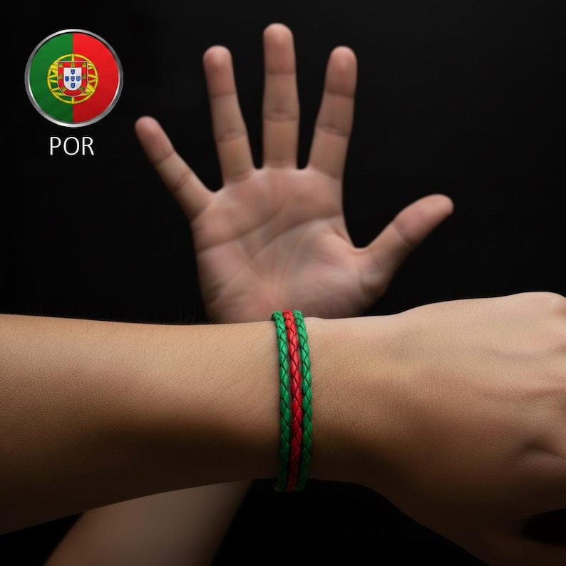 POR  flag colors braided multi-strand leather bracelet.