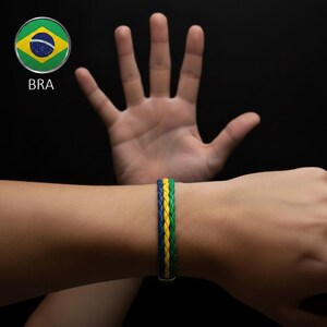 BRA flag colors braided multi-strand leather bracelet.