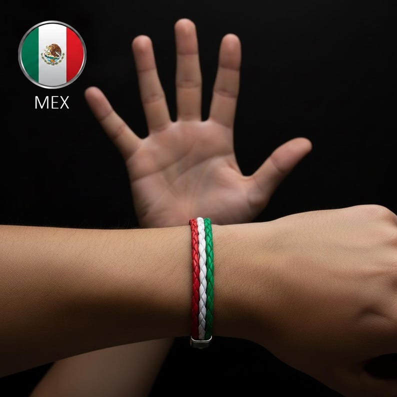 MEX flag colors braided multi-strand leather bracelet.
