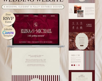 Red Velvet Merlot Wedding Website Template, RSVP Page, Editable Wedding Design, Old money Canva Wedding, Luxury Classic Wedding Site