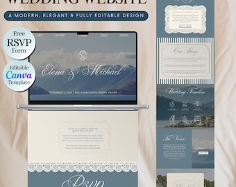 The blue Sea wedding template, Editable Wedding Design, Canva Wedding Website, Luxury Beach Wedding Site, Digital RSVP Template