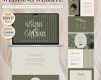 Sage wood Green wedding Website, RSVP Page, Editable Wedding Design, Old money Canva Wedding Website, Elegant Luxury Digital Wedding Site