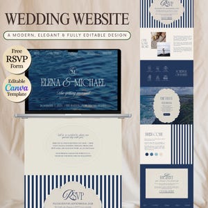 Royal Navy Sea Wedding Website Template, Editable Wedding Design, Old money Canva Wedding, Luxury Coastal Wedding Site, Digital RSVP