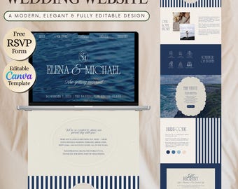Royal Navy Sea Wedding Website Template, Editable Wedding Design, Old money Canva Wedding, Luxury Coastal Wedding Site, Digital RSVP
